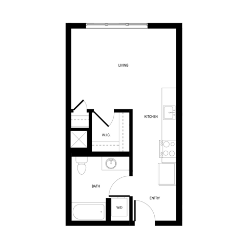 Floor plan for studio, 1 bath, 455 sqft